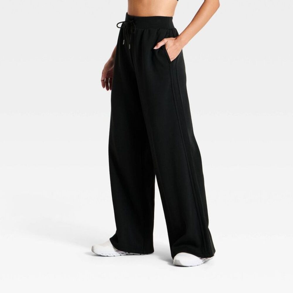 Women's Airy Sleek Pique Wide Leg Sweatpants - All In Motion Black XS